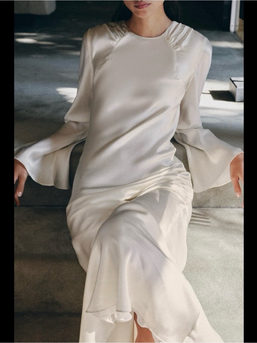 NWT Zara 100% Silk Draped Maxi Dress M Ivory